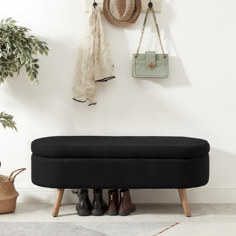Banc de rangement avec repose-pieds ovale Luxury, Black, Black, Bois