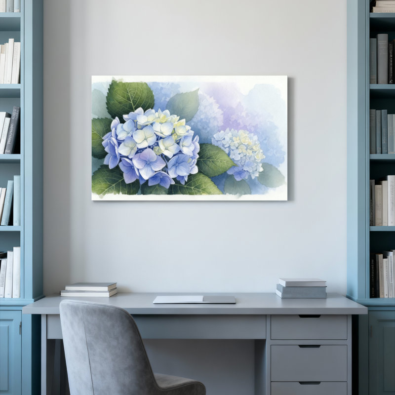 Ensemble de 1 tableau mural aquarelle florale d'hortensia, H 24 po x l 36 po
