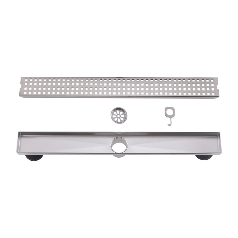 Modern Linear Grid With Hair Strainer And Lifting Hook For Bathroom Shower, Brushed Nickel, 23.6 Inches