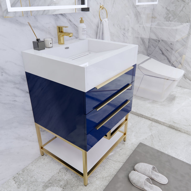 Ensemble de meuble-lavabo simple 24 po Glasgow, Bleu nuit ultrabrillant