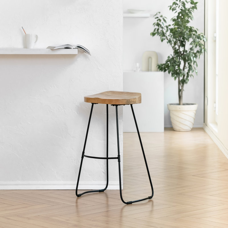 Derk Solid Wood Kitchen Counter Bar Stool, Natural, Bar Stool (76.25 cm Seat Height)