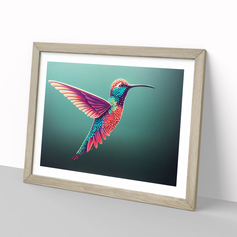 Interesting Hummingbird - Framed Print, 34cm H x 46cm W x 2cm D, Oak