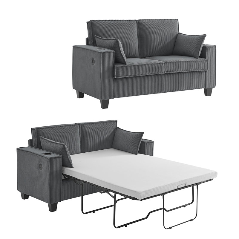 Canapé-lit convertible en velours côtelé Aushify, causeuse large de 88 po, matelas double, peu encombrant pour un appartement / salon