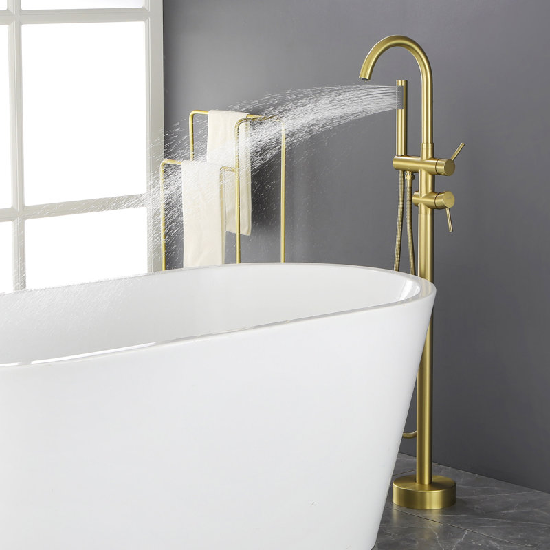 1 Handle Floor Clawfoot Tub Faucet with Diverter, Brushed Gold