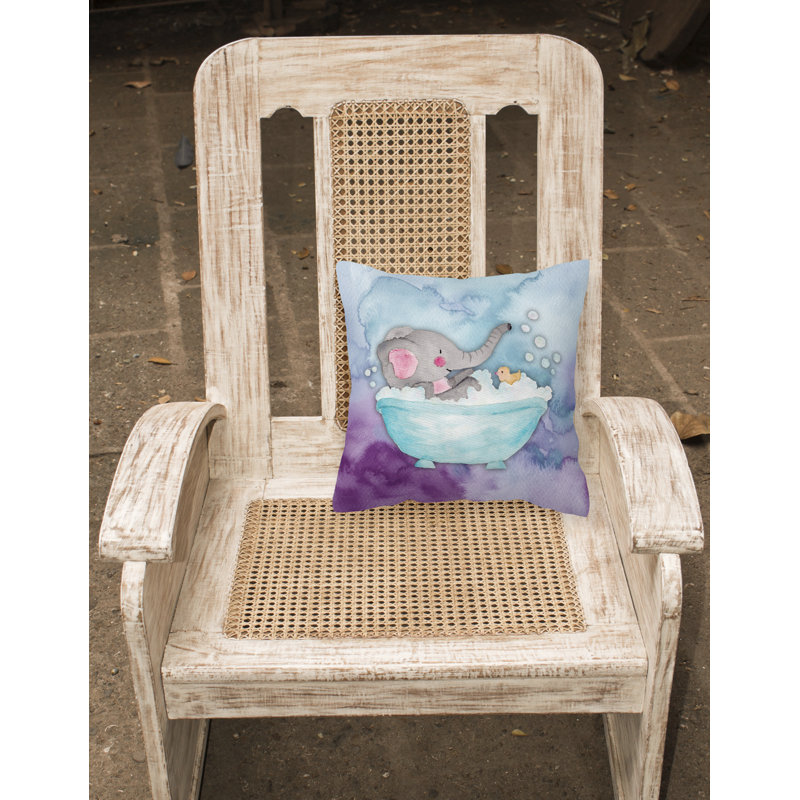 Coussin décoratif intérieur/extérieur aquarelle de bain éléphant, 18 po x 18 po