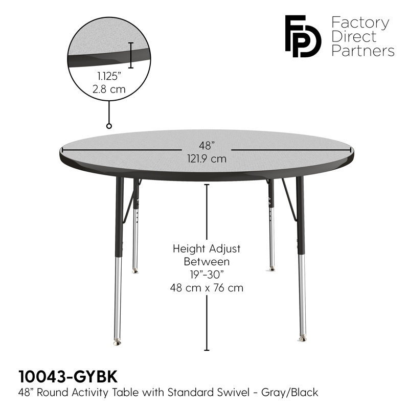 Table ronde à hauteur réglable, 48", Gris / noir, Gris