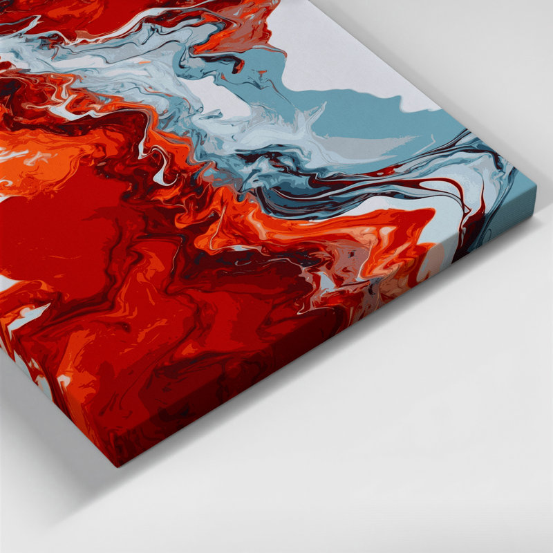 Abstrait art fluide sur toile rouge 5, H 10 po x l 8 po