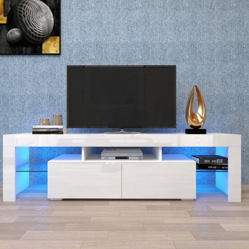 Meuble télé moderne à DEL avec télécommande, Blanc