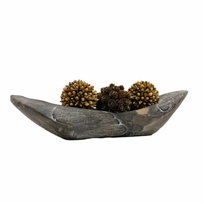 Decorative Wooden Bowl with Preserved Pinecone Balls
