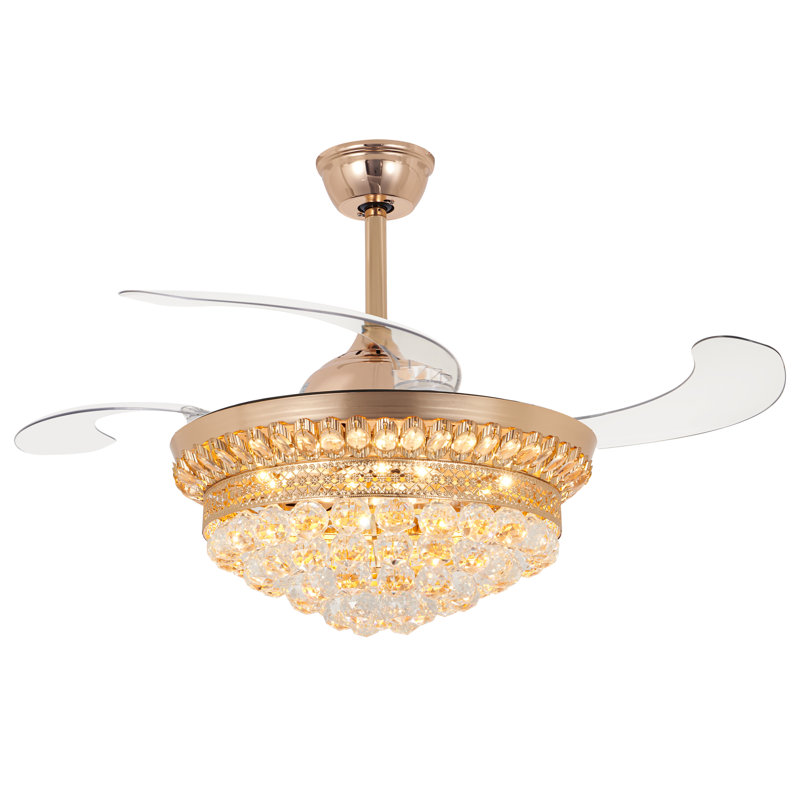 Ventilateur de plafond 42 "avec pales rétractables, lumière DEL tricolore et télécommande