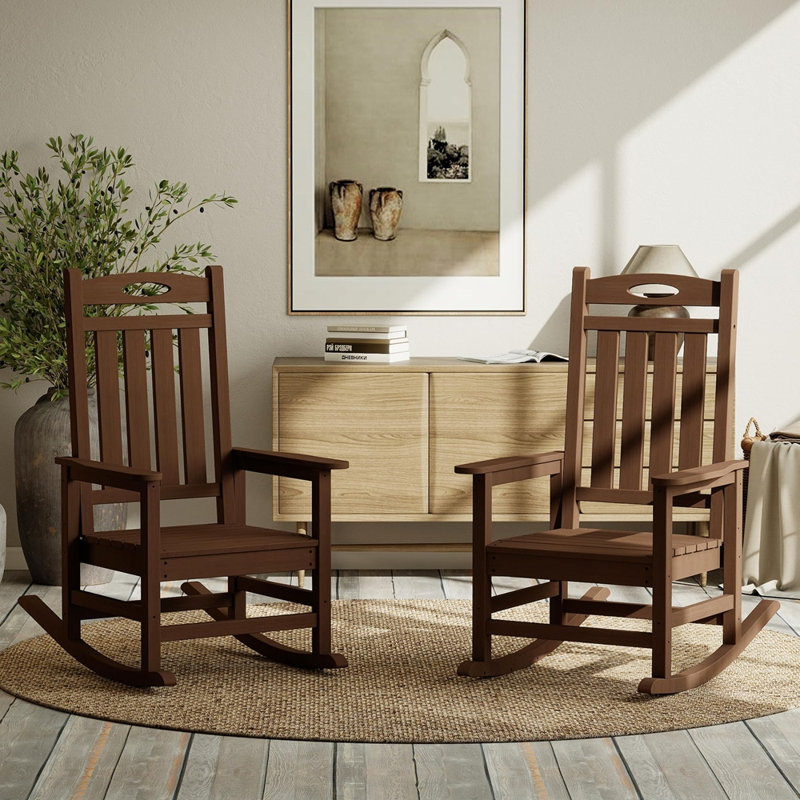 Ensemble de 2 chaises berçantes d'extérieur, Brun