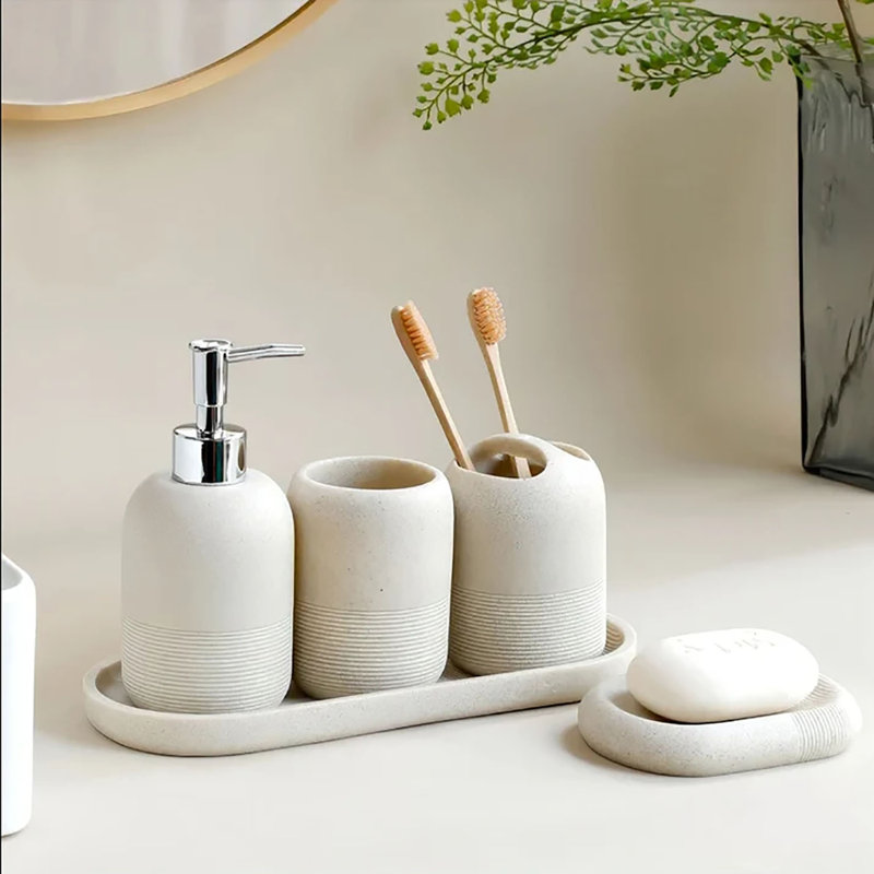 Ensemble d'accessoires de salle de bain, 4 pièces - beige