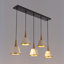 Suspension moderne à 5 lumières Kennesaw, à intensité variable, avec cône linéaire blanc et or, idéale pour îlot de cuisine.
