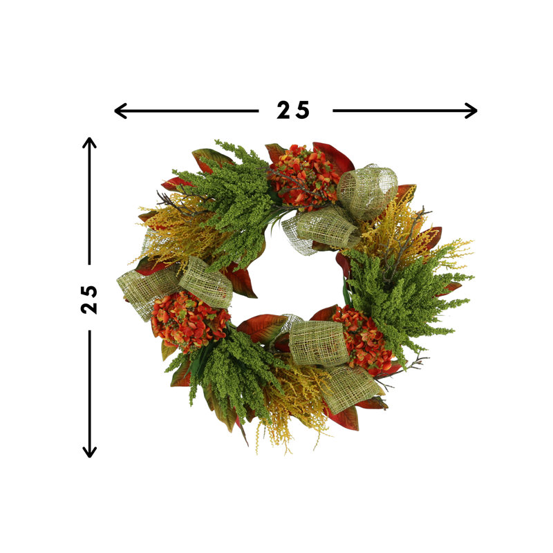 25" Hydrangea And Heather Fall Wreath With Bows