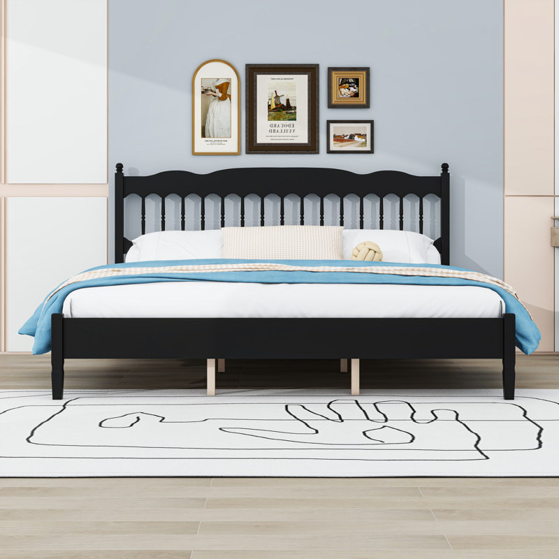 Lit plateforme avec lattes en bois, Black, King