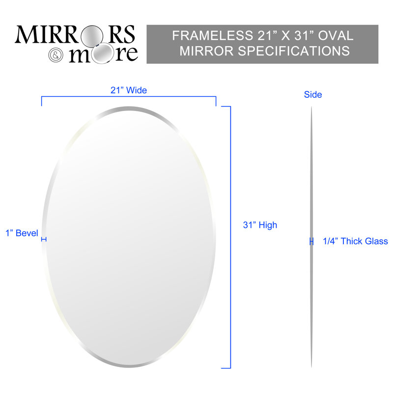 Miroir d'appoint biseauté sans cadre, 31 po x 21 po