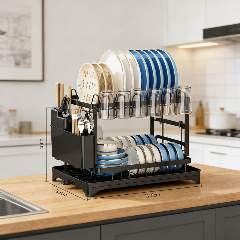 2-Tier Stainless Steel Dish Drying Rack With Drainboard & Utensil Holder, Large Capacity Space Saving Dish Drainer For Plates, Bowls, Cups, And Kitchenware
