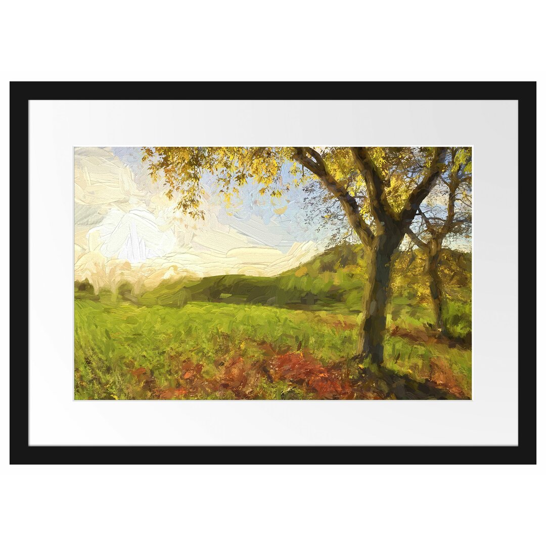 Gerahmtes Papierbild Landschaft im Herbst