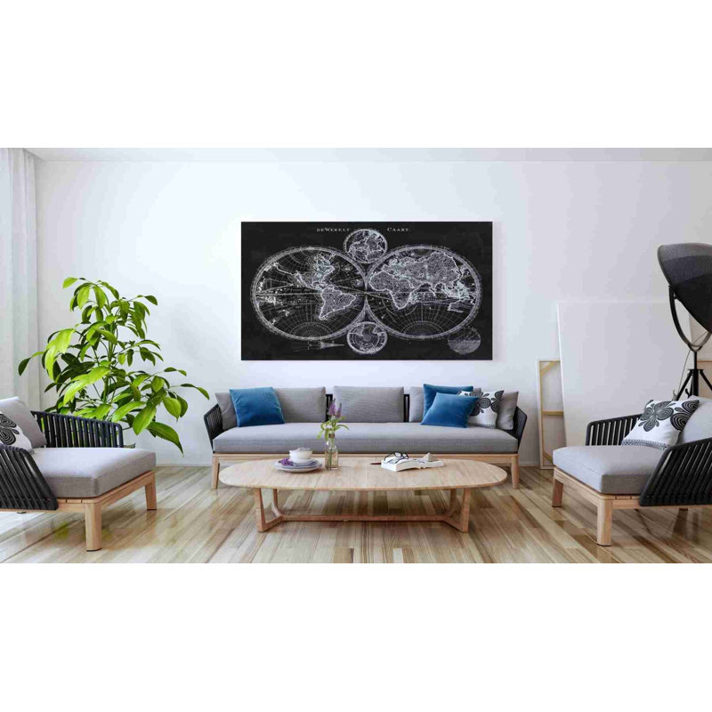 'Charcoal World Map' by Studio W Canvas Wall Art, 40" H x 60" W x 1.5" D