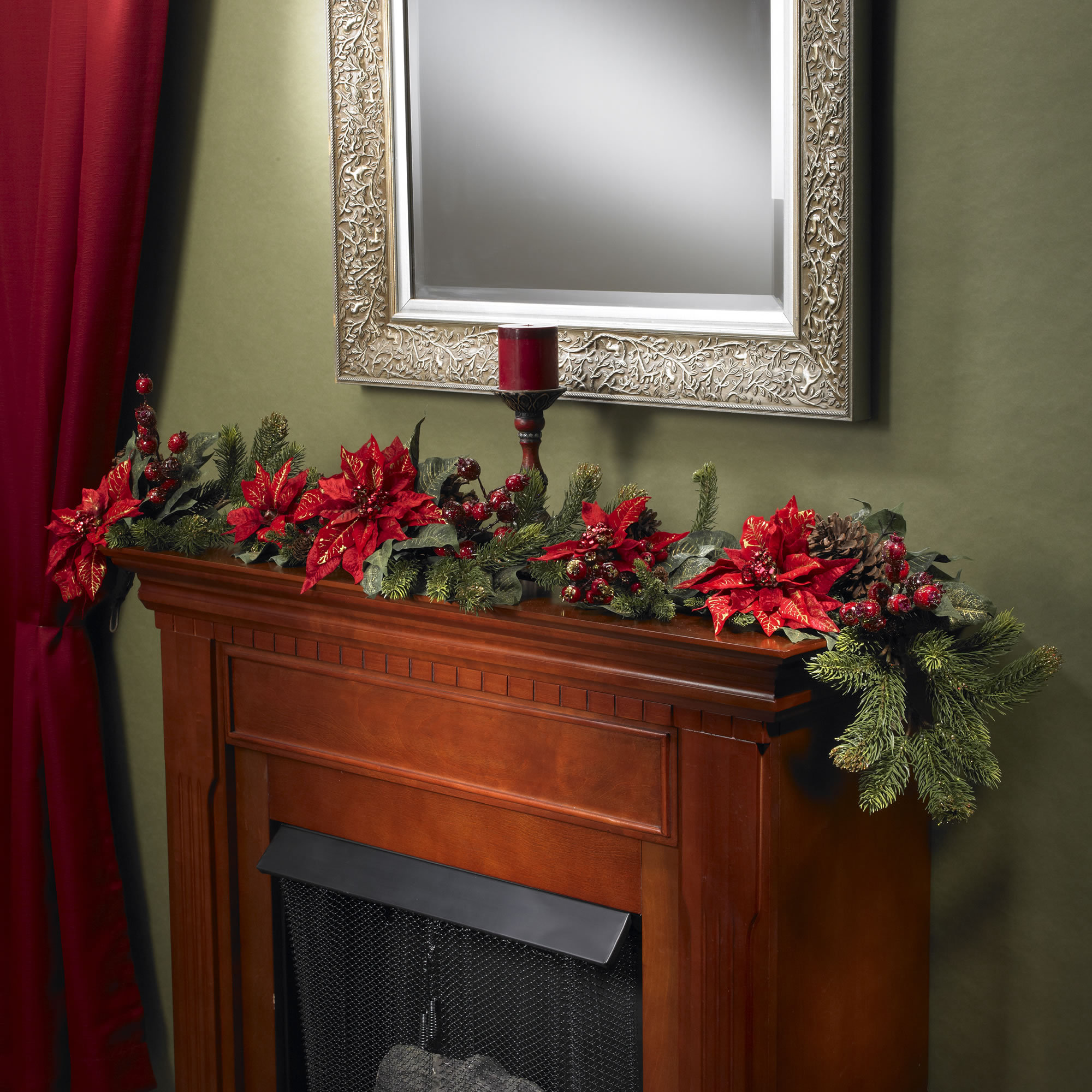 The Holiday Aisle® Poinsettia and Berry Garland & Reviews | Wayfair