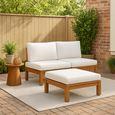 2 Piece Solid Acacia Frame Outdoor Convertible Sectional Sofa Set - Chaise Lounge