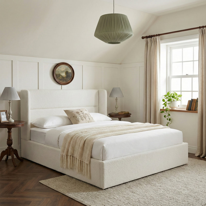 Lit plateforme tapissier avec rangement Gaillarde, Double, Blanc