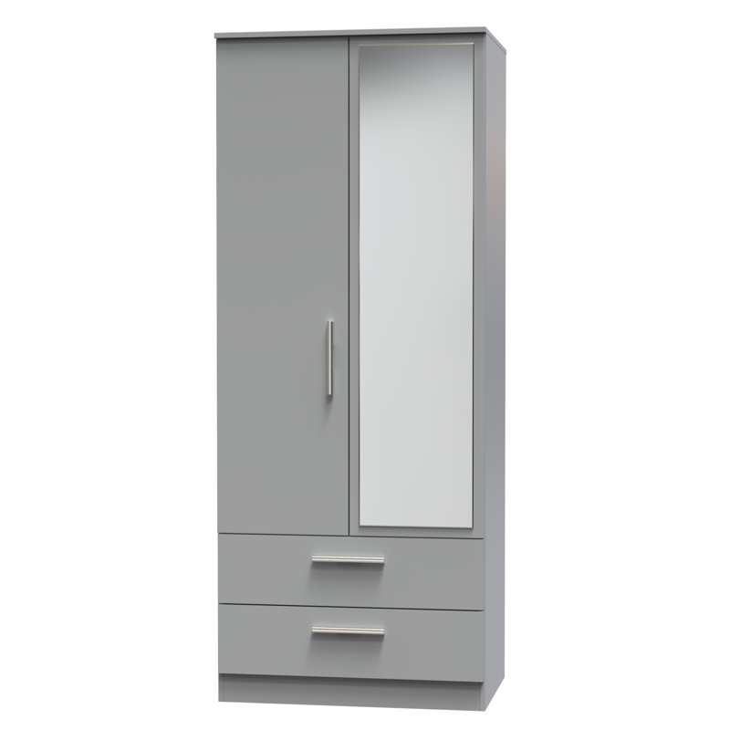 Contrast 2 Door 2 Drawer Mirrored Robe in Dusk Grey (Ready Assembled)