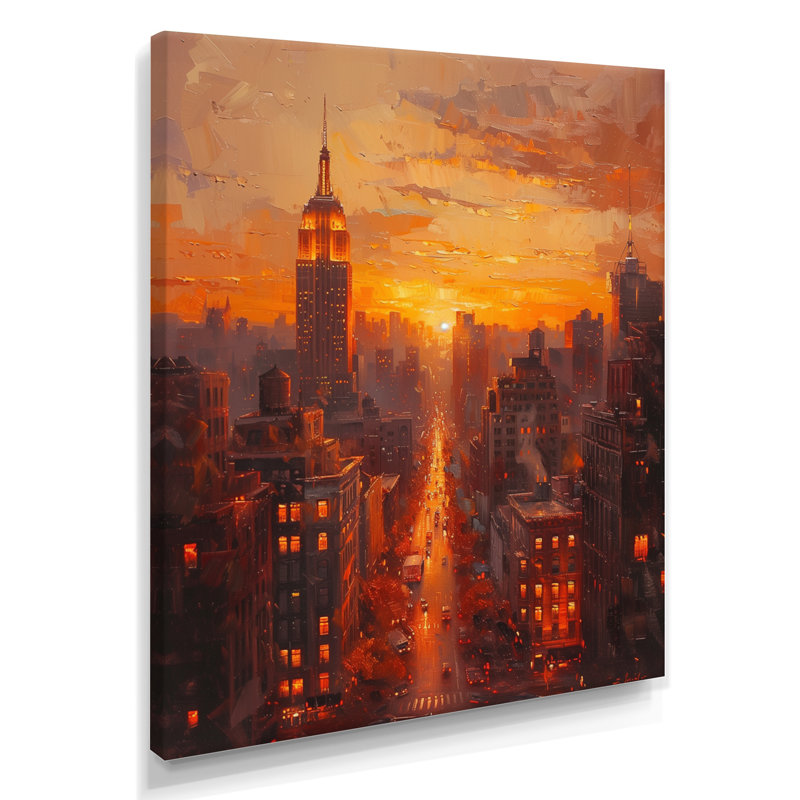 «New York Skyscrapers Metropolitan Horizon» - Décoration murale gratte-ciel, Toile tendue, H 12 po x l 20 po x P 1 po