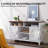 Sideboard Buffet Cabinet 58", Antique White Storage Cabinet with Adjustable Shelves & Barn Doors, Multi-Functional Kitchen Coffee Bar Table for Dining Room Living Room Entryway, White