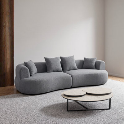 122" Modern Curved Sofa Sectional – 4‑Seater Foam Couch, Boneless Cloud Sofa, Extra‑Deep Wide Seats – Compressed in‑a‑Box, No Assembly – Grey Arc Couch for Living Room, Apartment, or Lounge