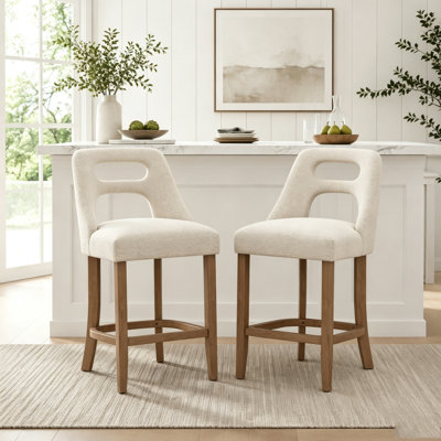 Ensemble de 2 tabourets de bar, tabourets de bar rembourrés à hauteur de comptoir, tabourets de comptoir modernes avec pieds en bois