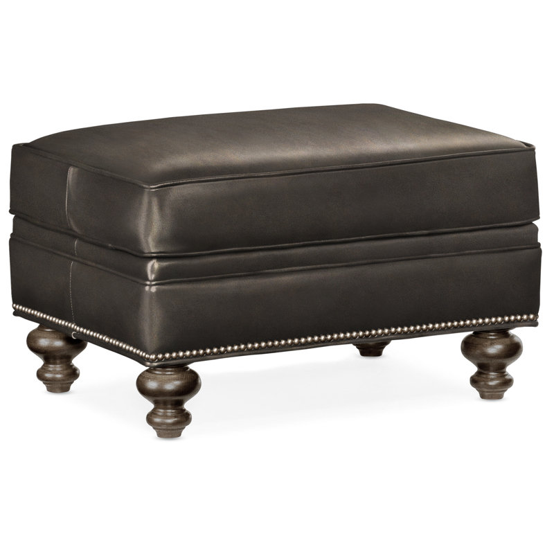West Ottoman, Nickel, Cobblestone, Anilina Cacao Genuine Leather