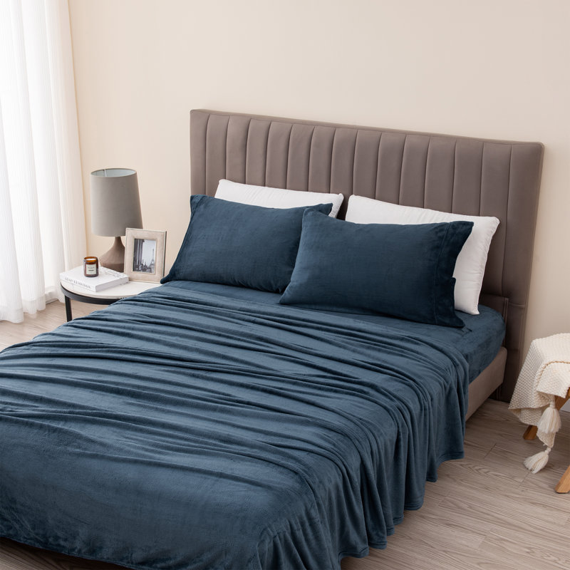 Ensembles de draps en velours ultra doux, Jumeau, Bleu denim