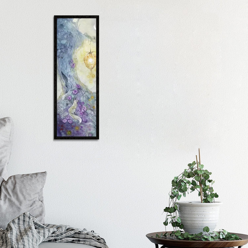 White Fox by Stephanie Law - Panoramic Painting on Canvas, 30.48 cm H x 91.44 cm W, Black Framed
