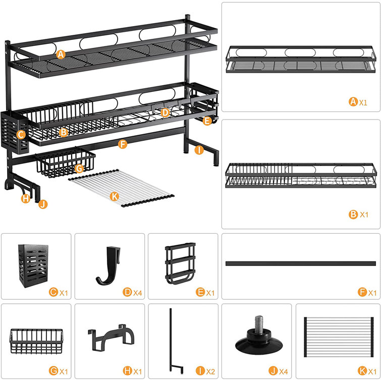 Foldable Rolling Stainless Steel 2 Tier Dish Rack Lghm