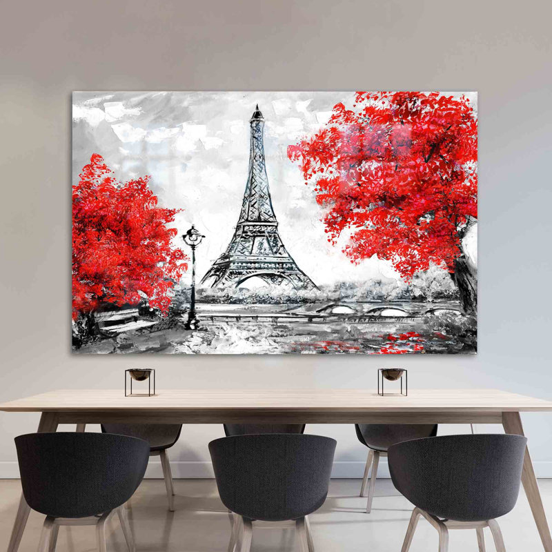 Art en verre trempé avec paysage urbain de la Tour Eiffel, idéal pour la décoration murale dans un style parisien sophistiqué