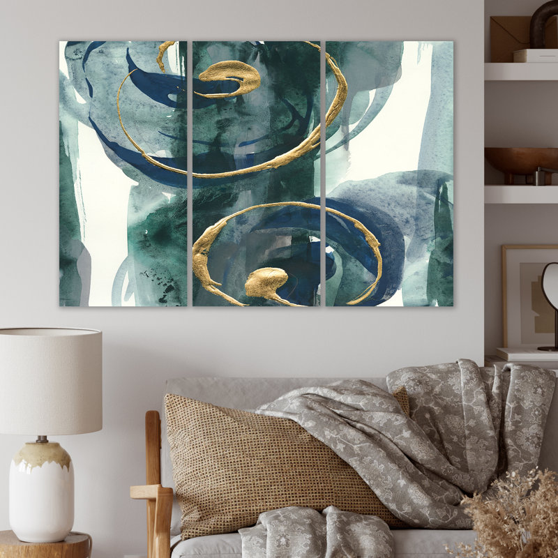 «Mettalic Indigo and Gold II», image multicolore sur toile Posh & Luxe Premium, H 40 po x l 60 po x P 1 po