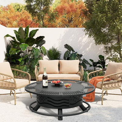 Wood Burning Fire Pit Table with Grill