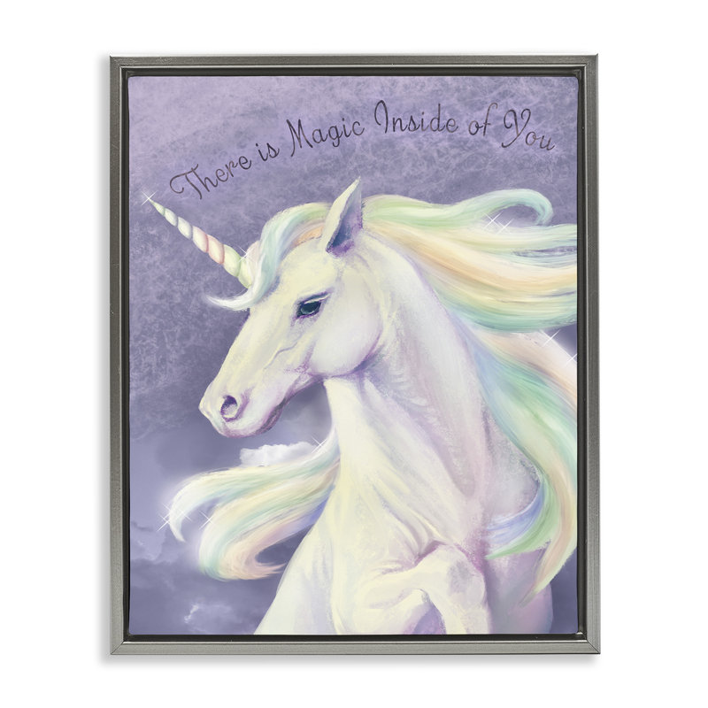Magie à l'intérieur de vous, art mural encadré flottant avec licorne, Cadre flottant gris lustré, H 31 po x l 25 po
