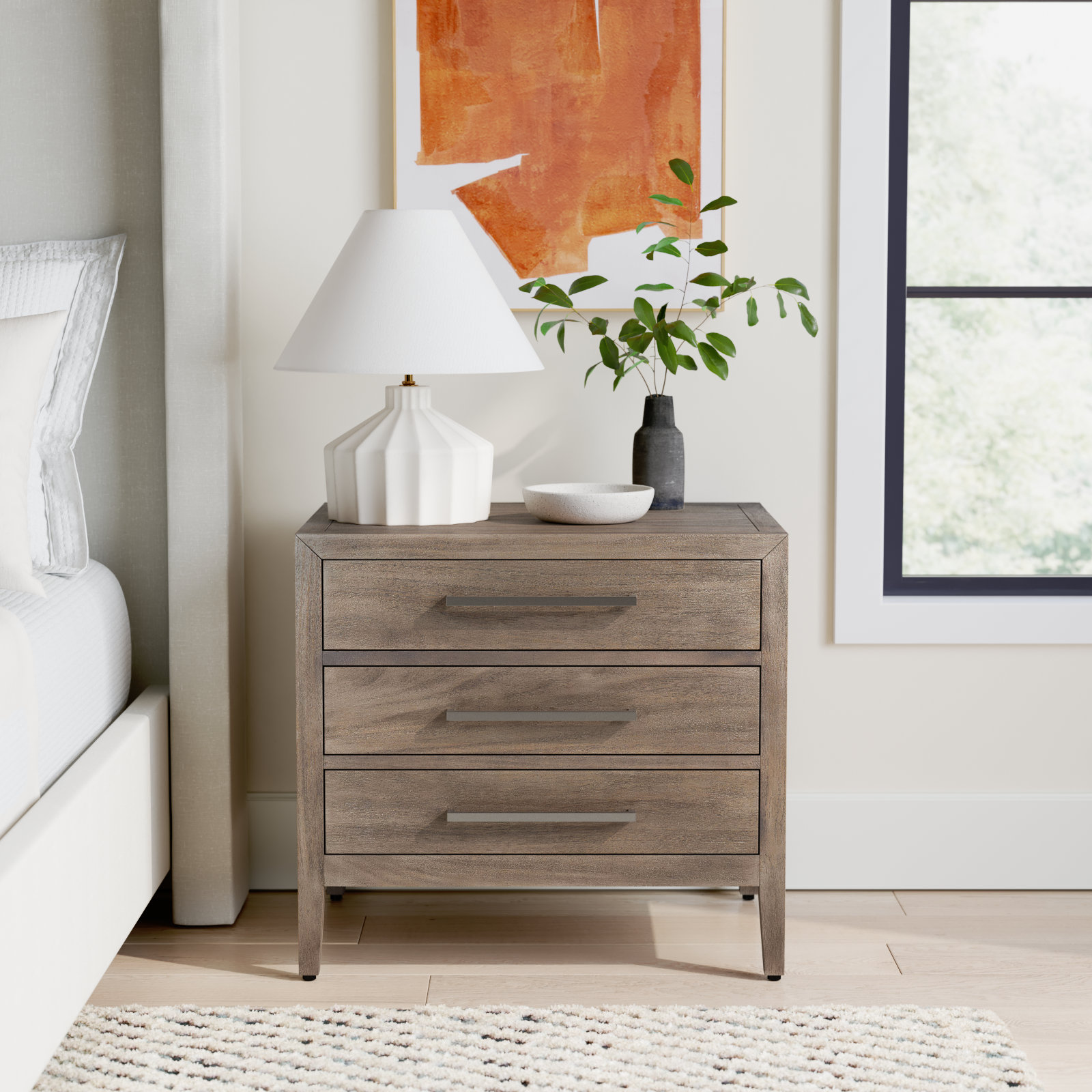 Pama 3-Drawer Mahogany Nightstand, Light Brown