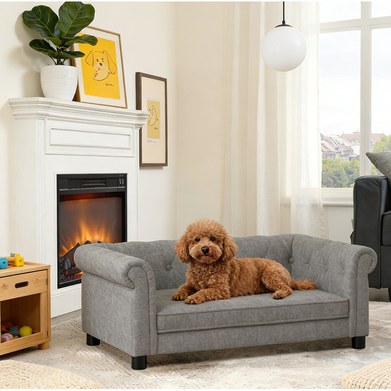 Durable Elevated Dog Sofa Bed, Light Gray