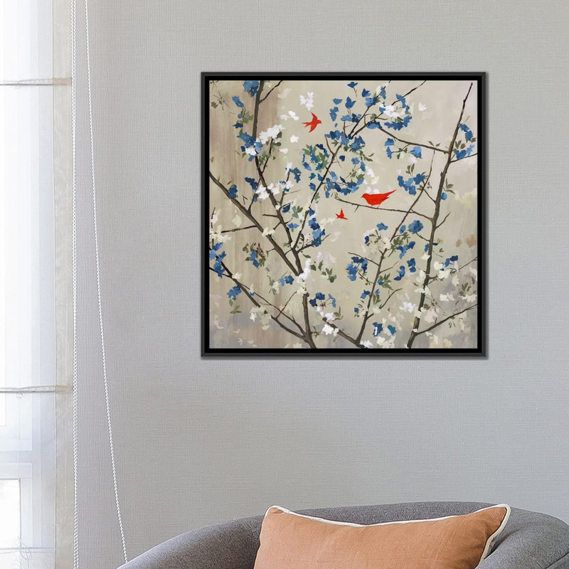 « blue gloire », impression sur toile, H 18 po x l 18 po x P 1,5 po, Toile avec cadre noir, Pas de tapis