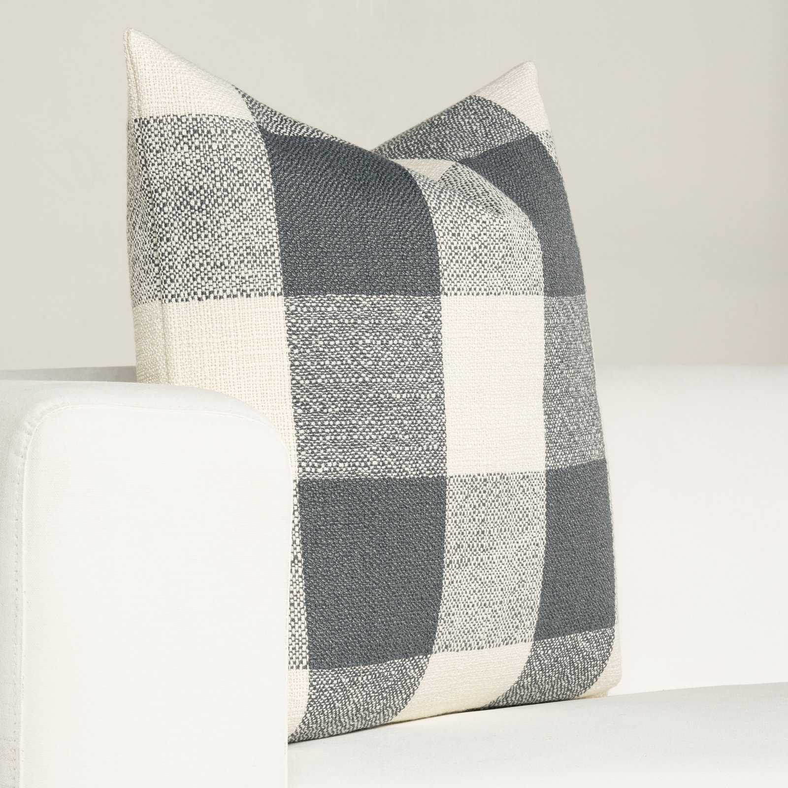 Throw Pillow, Blue Checkered, Feather, Square 20"