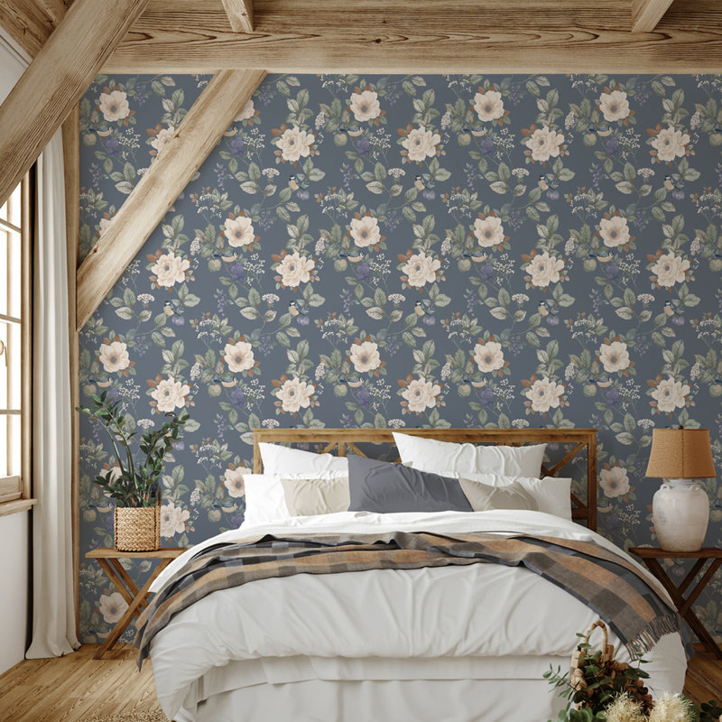 Papier peint floral Bramble, Bleu