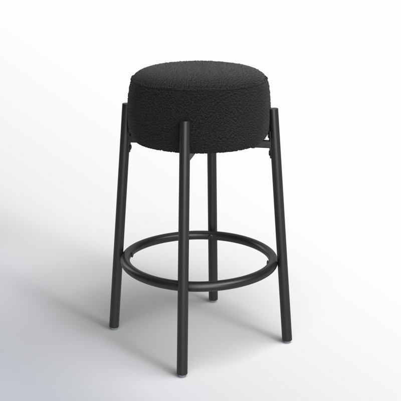 Colombe Upholstered Stool with Metal Frame, Counter Stool (26.3" Seat Height), Black Boucle