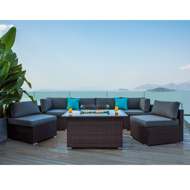 Ensemble de conversation modulaire en rotin avec coussins 8 pièces Ariadnee