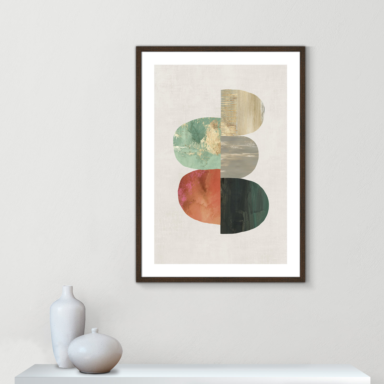 Evolving Energy I - Painting Print, Picture Framed Paper, 35.5" H x 25.5" W, Walnut Wood