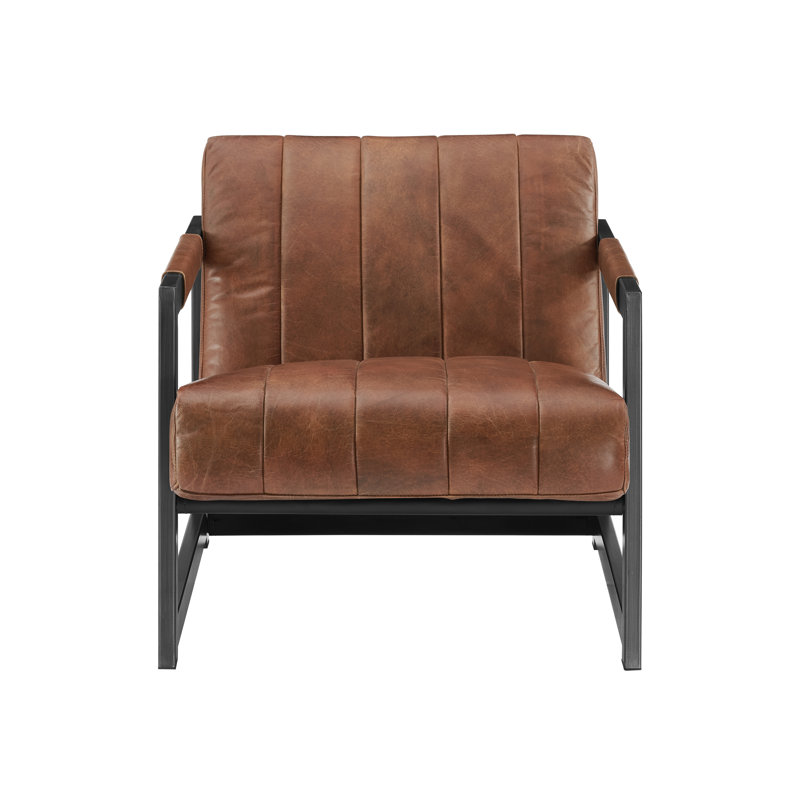 Upholstered Top Grain Leather Armchair