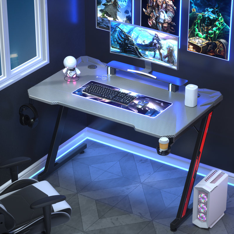 Heidrick Plastic / Acrylic Steel Computer Desk, 29.3" H x 44" W x 23.6" D, Gray/Black