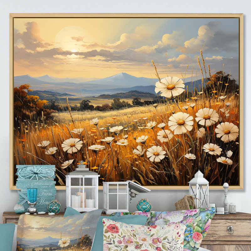 Magnifique champ de fleurs chaudes sur toile, H 12 po x l 20 po x P 1 po, Cadre naturel flottant